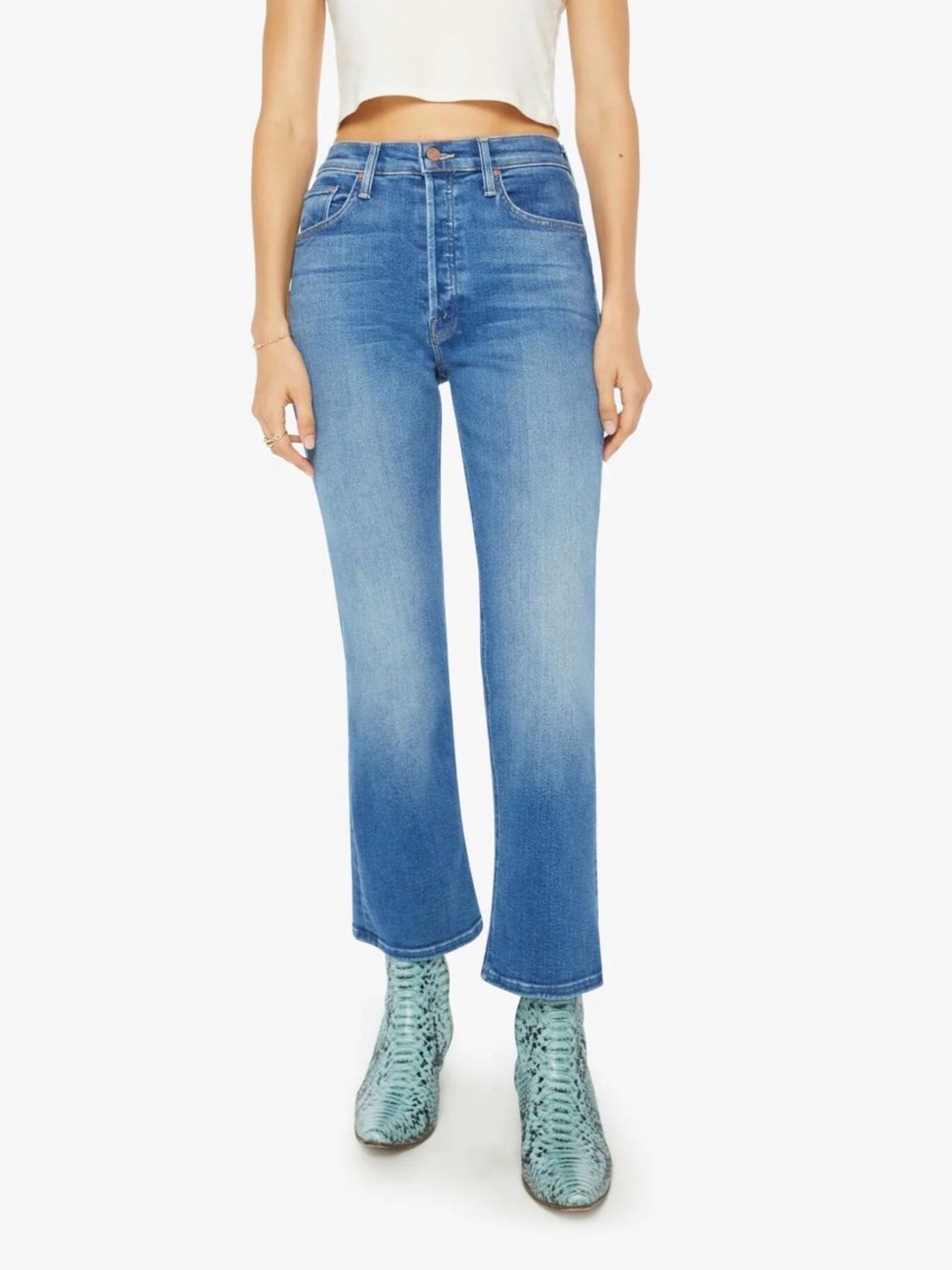 MOTHER Blue High-Rise Ankle Crop Jeans